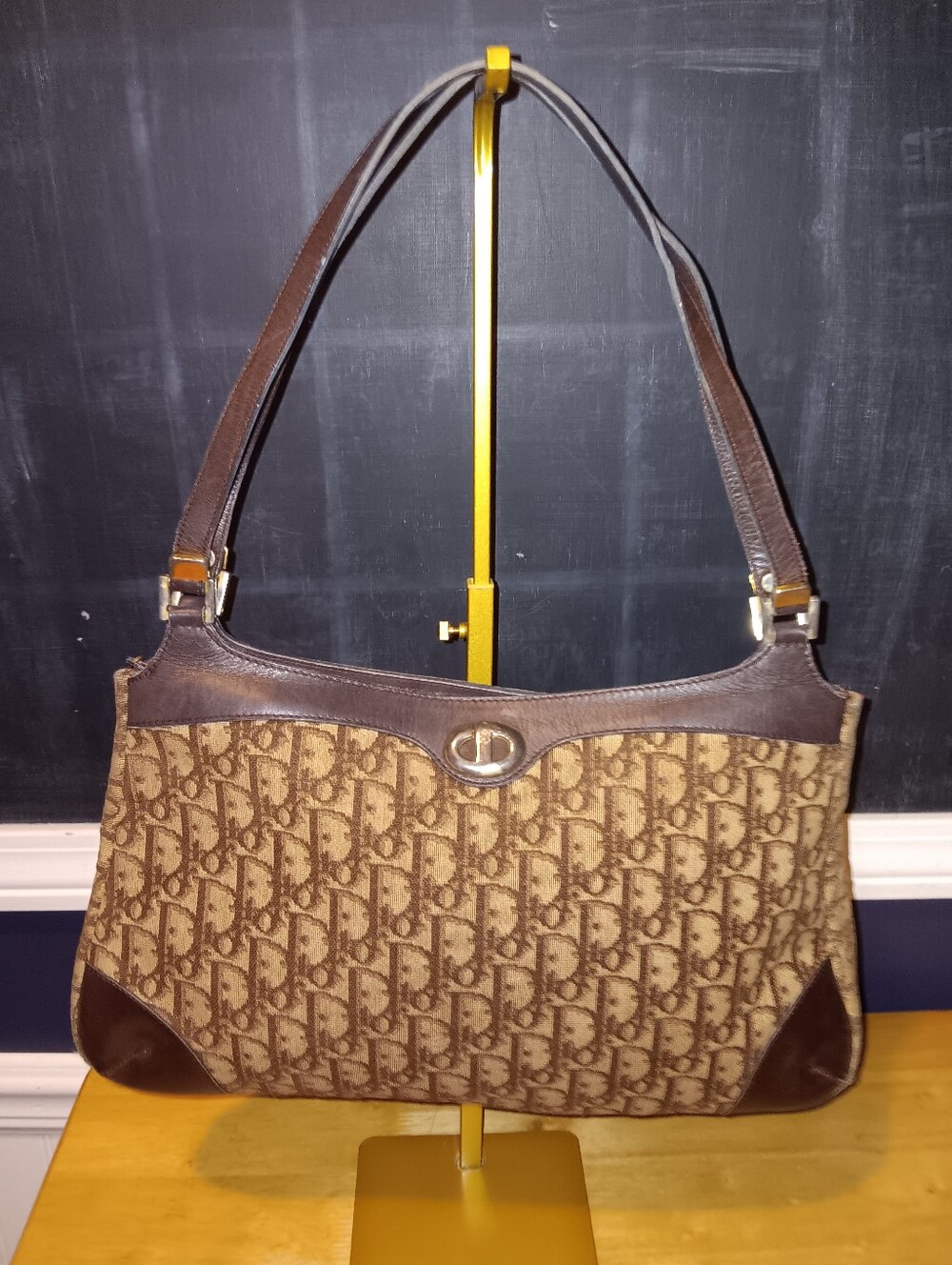 Dior Vintage Brown Trotter Monogram Canvas Shoulder Bag